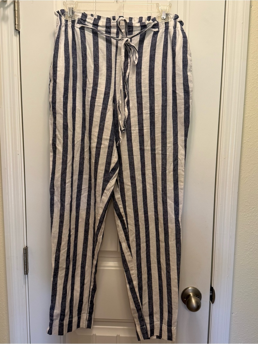 Women’s Navy and White Striped linen/cotton blend Drawstring Pants